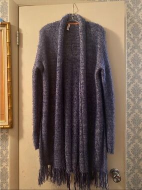 Xhilaration Fuzzy Open-Front Fringe Cardigan - Blue
